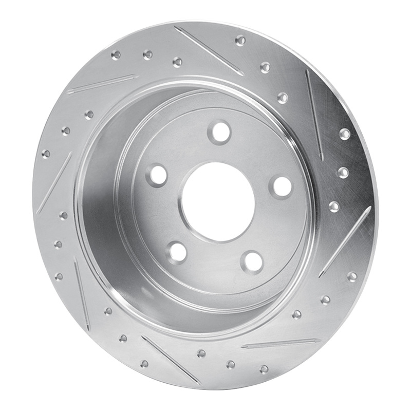 Jeep Wrangler Brake Rotor (1) - Rear Left - R1 Concepts - Drilled & Slotted - Silver - `07-`18